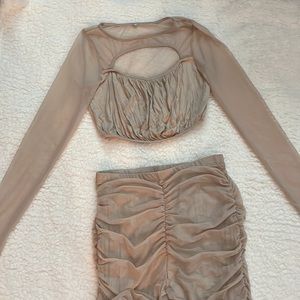 Ruched Mesh Pants Set